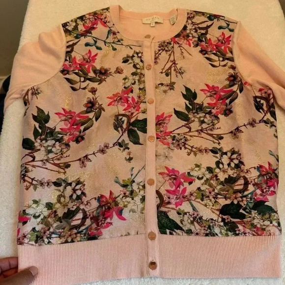 Ted BakerBlossom Jacquard Cardigan Size 2 - Picture 3 of 10